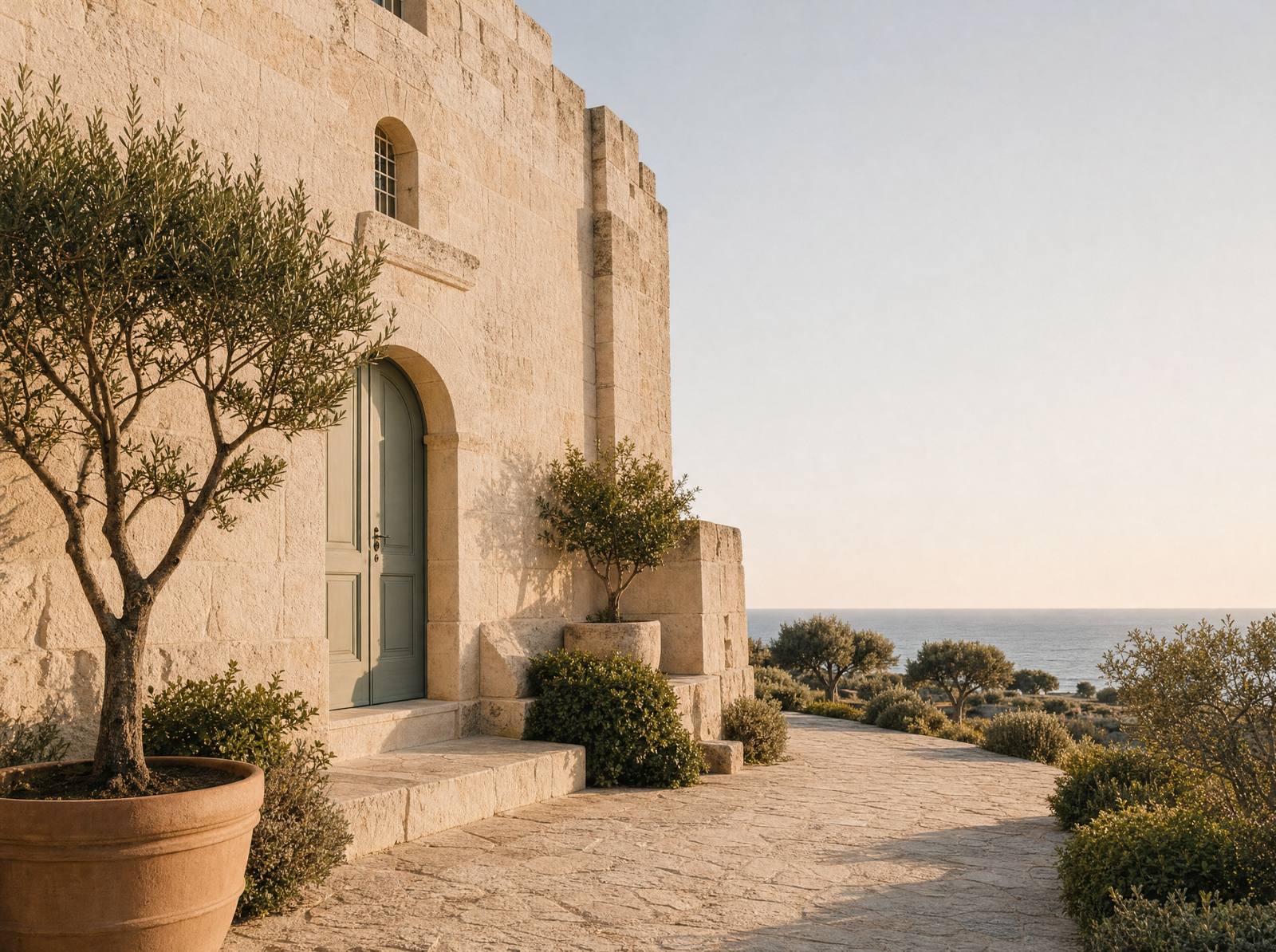 Masseria in pietra chiara affacciata sul mare