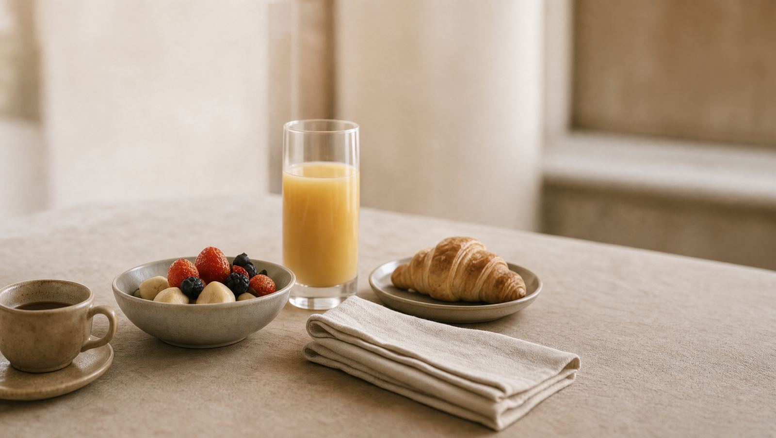 Tavolo della colazione nella luce del mattino