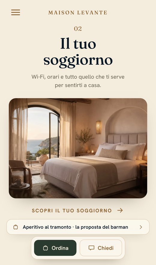 La schermata della sera nell'app ospite